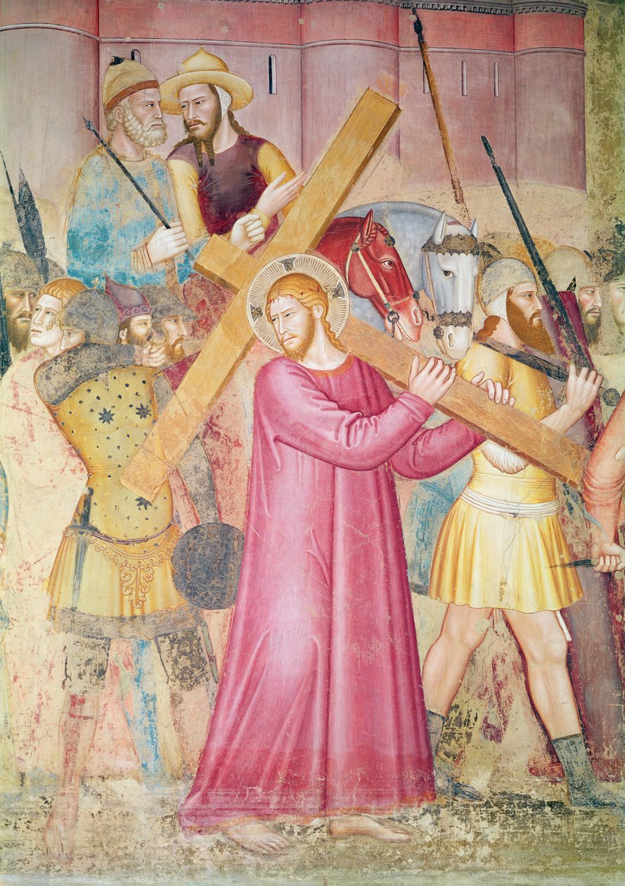 Der Weg nach Golgatha, Detail von Christus, der das Kreuz trägt, ca. 1365 (Detail) von Andrea di Bonaiuto