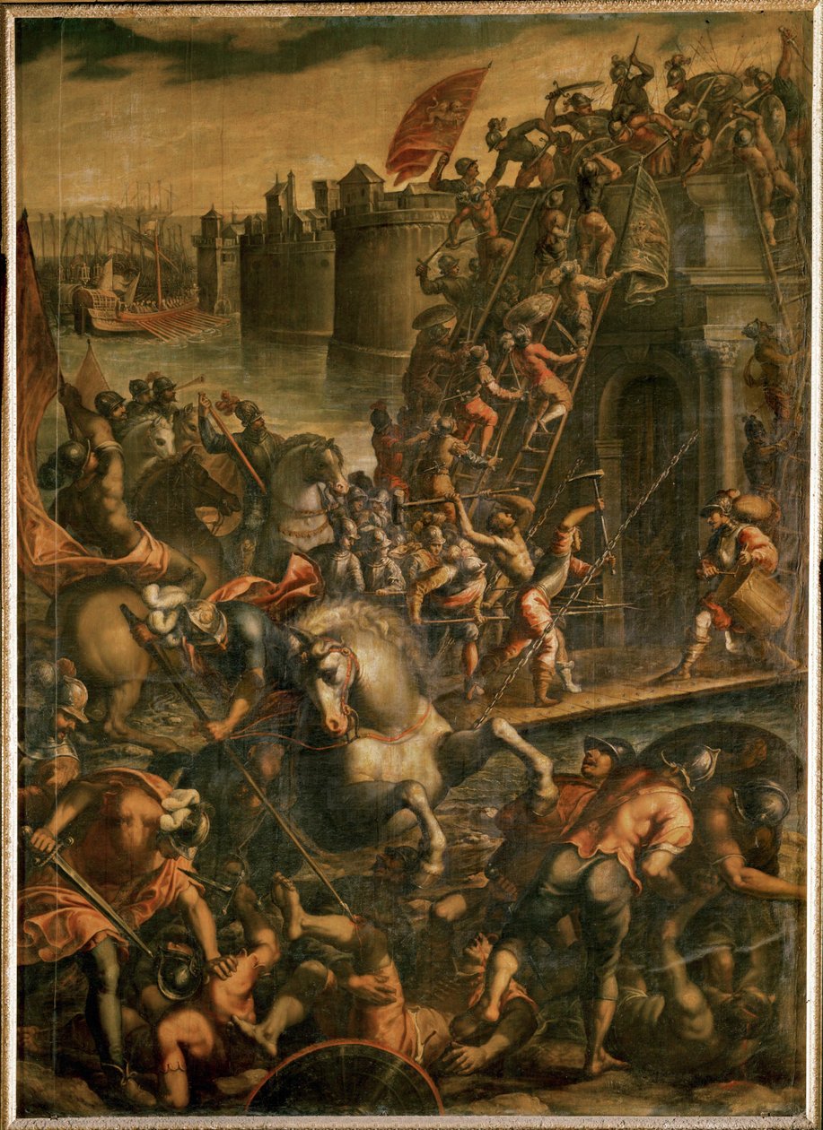 Der Doge von Venedig Enrico Dandolo und seine Kreuzfahrer stürmen 1202 die Stadt Zara von Andrea (1539-1614) Vicentino