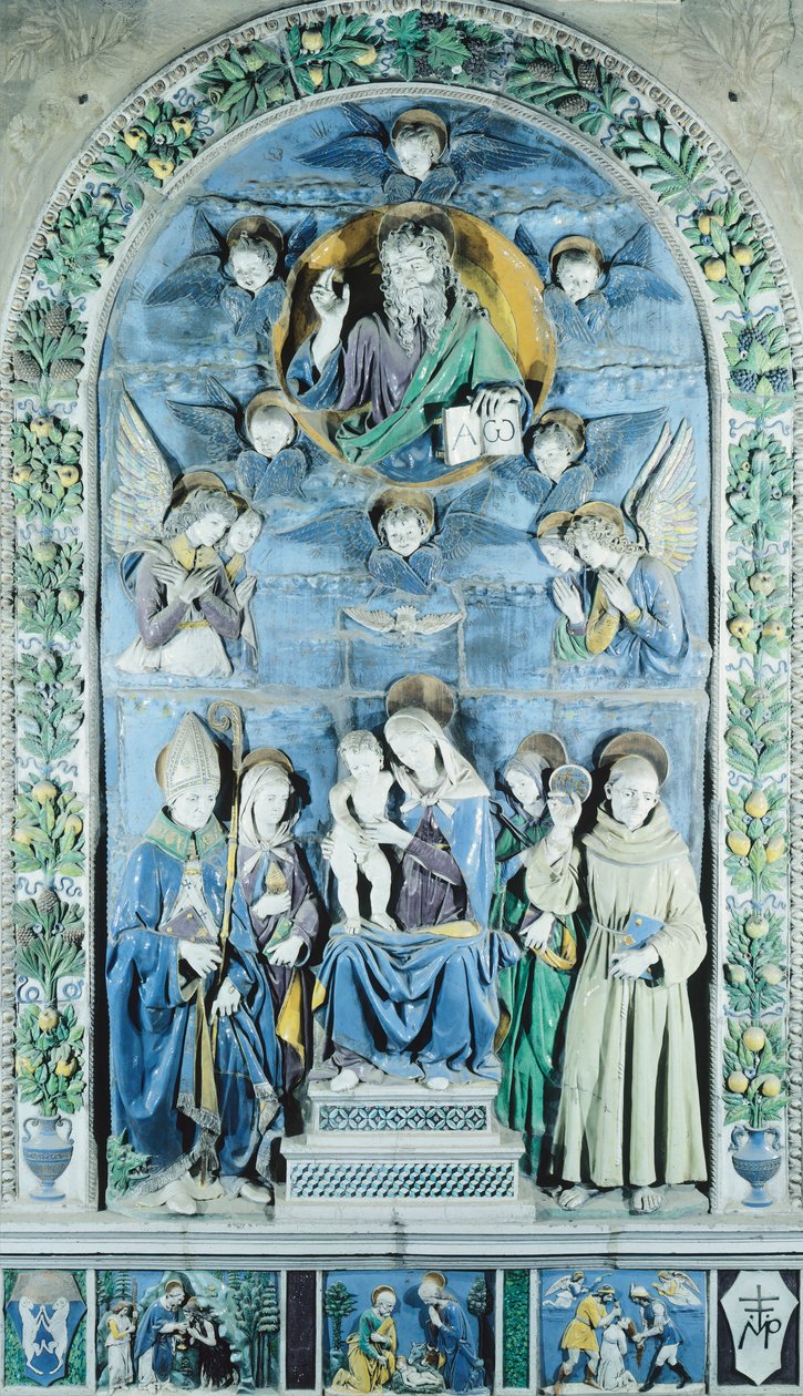 Madonna mit Kind und vier Heiligen, in Italien, Arezzo, Kathedrale von Andrea (workshop of) Della Robbia