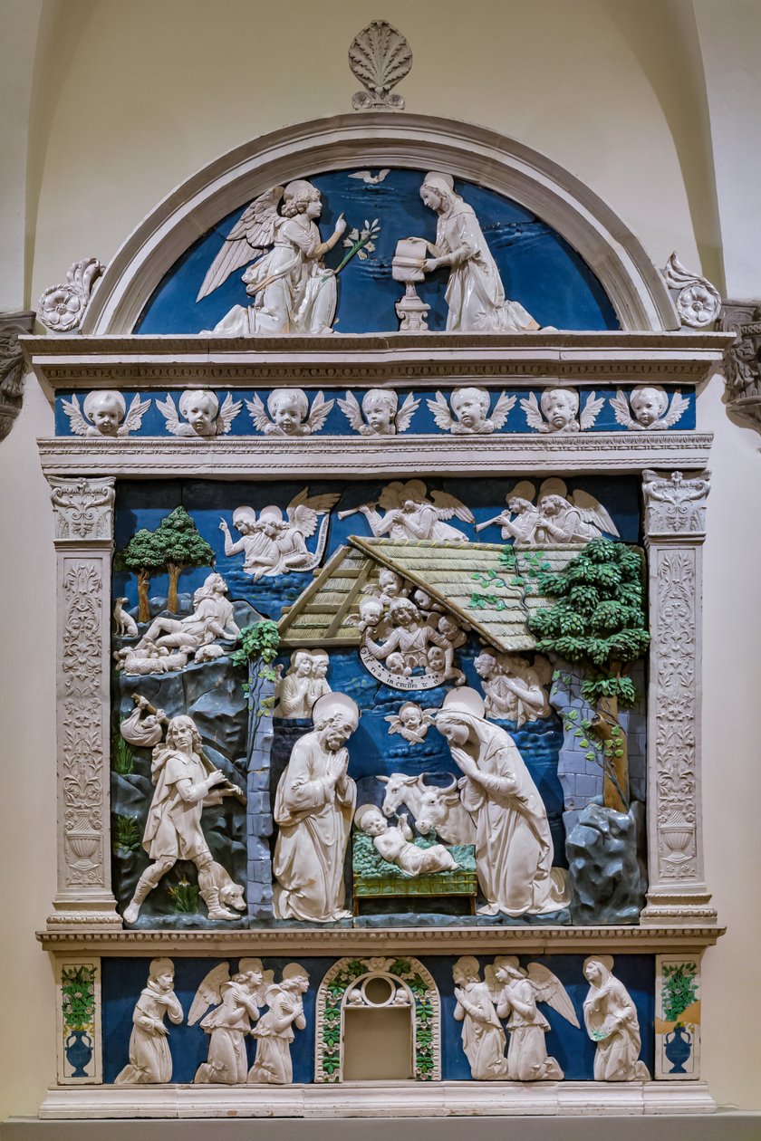 Geburt Christi, Anbetung der Hirten und Verkündigung von Andrea (workshop of) Della Robbia