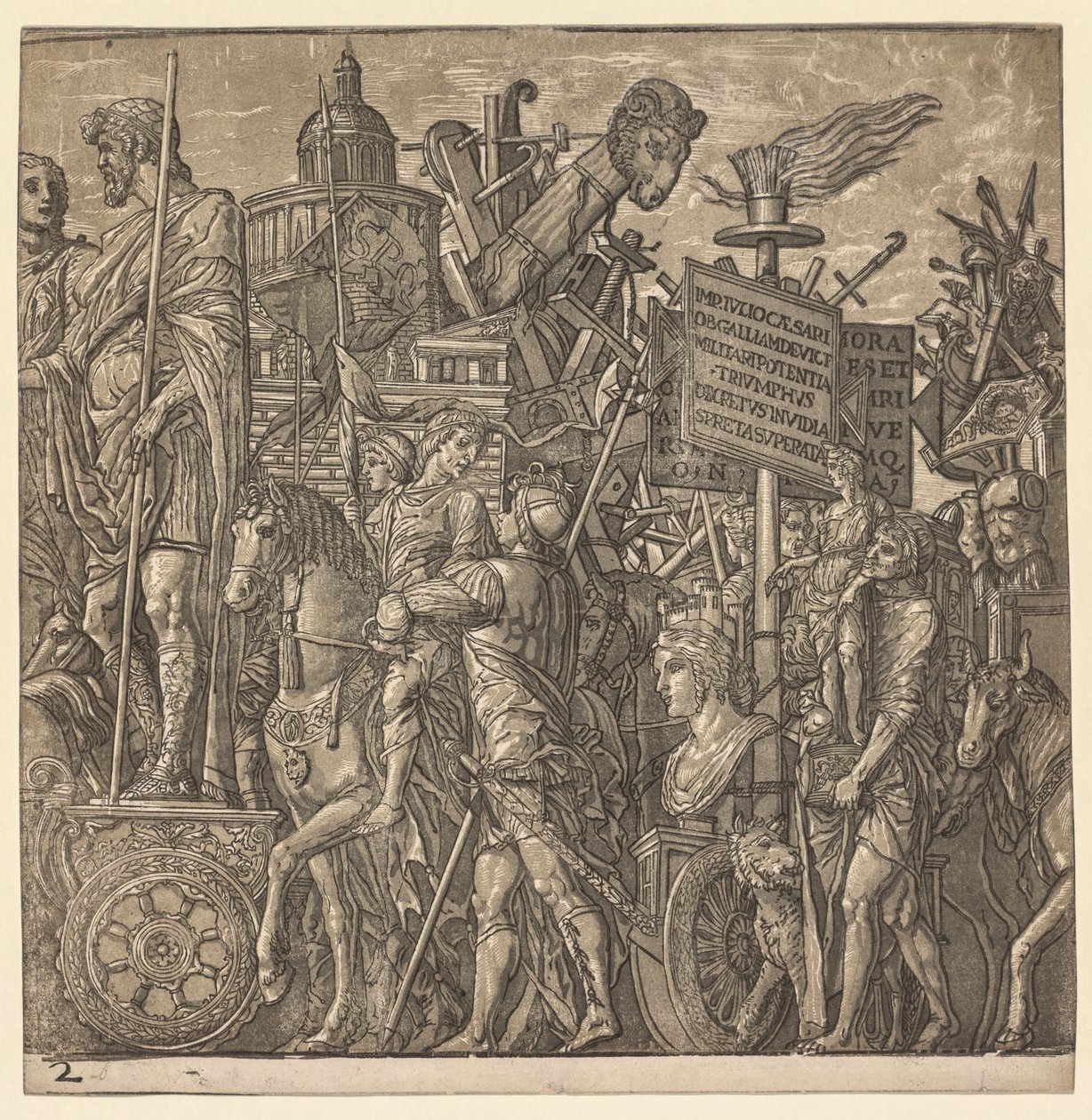 Der Triumph von Julius Caesar: Kolossale Statuen und Belagerungsgeräte von Andrea Andreani