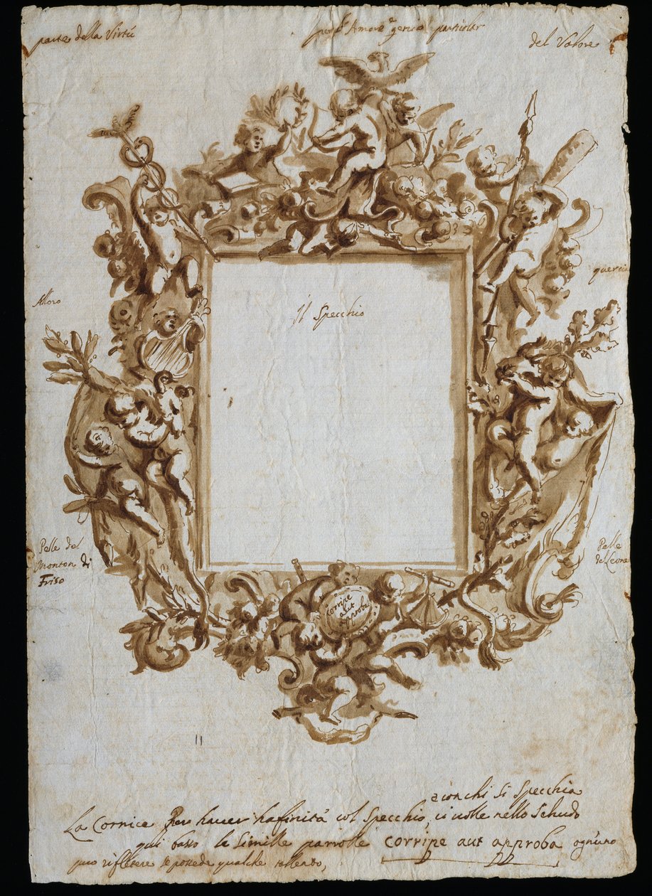 Orthogonale Zeichnung für allegorischen Rahmen, ca. 1700, von Andrea Brustolon von Andrea Brustolon