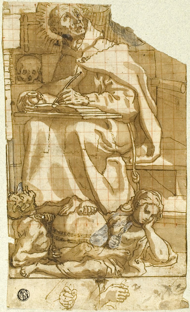 Heiliger Romuald oder Heiliger Augustinus in seinem Studierzimmer von Andrea Lilio
