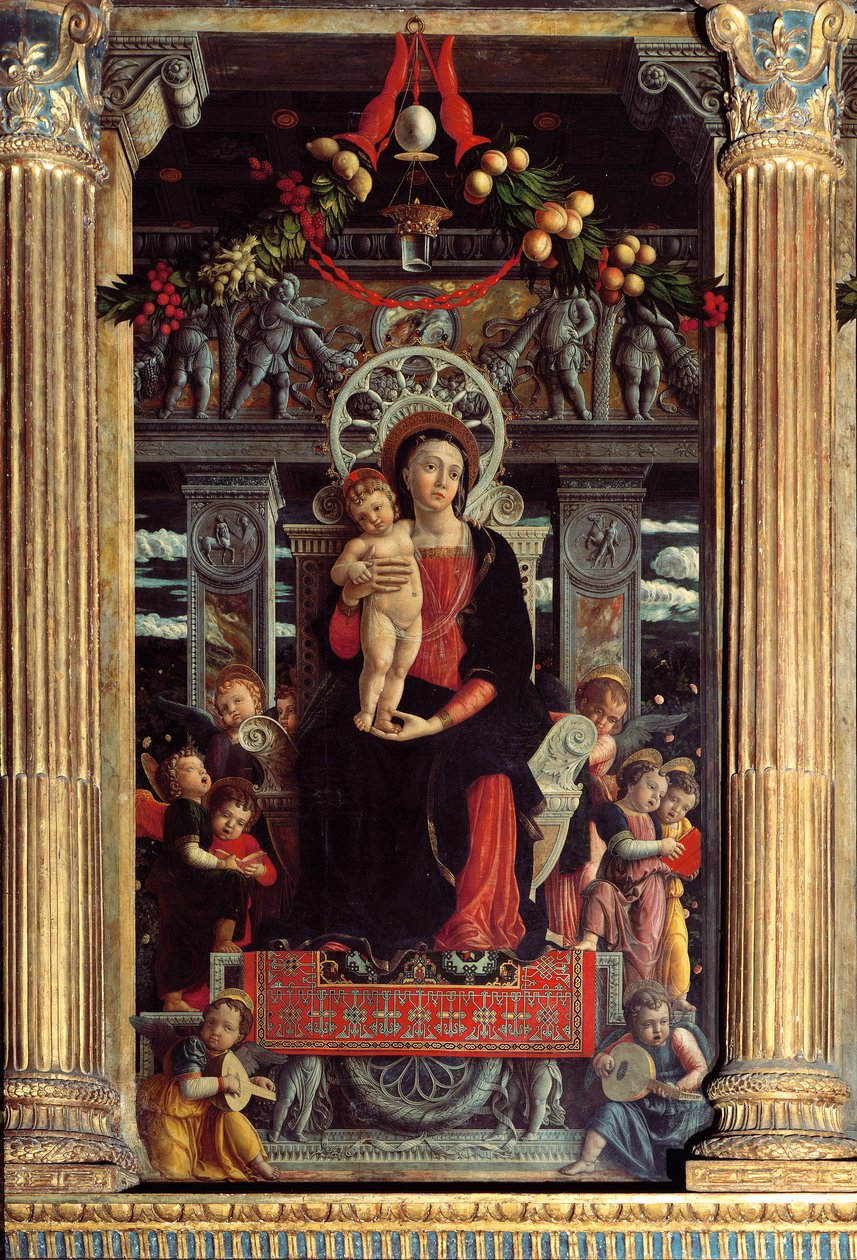Altarbild von San Zeno: Zentrales Panel „Madonna mit Kind und neun Engeln“ von Andrea Mantegna