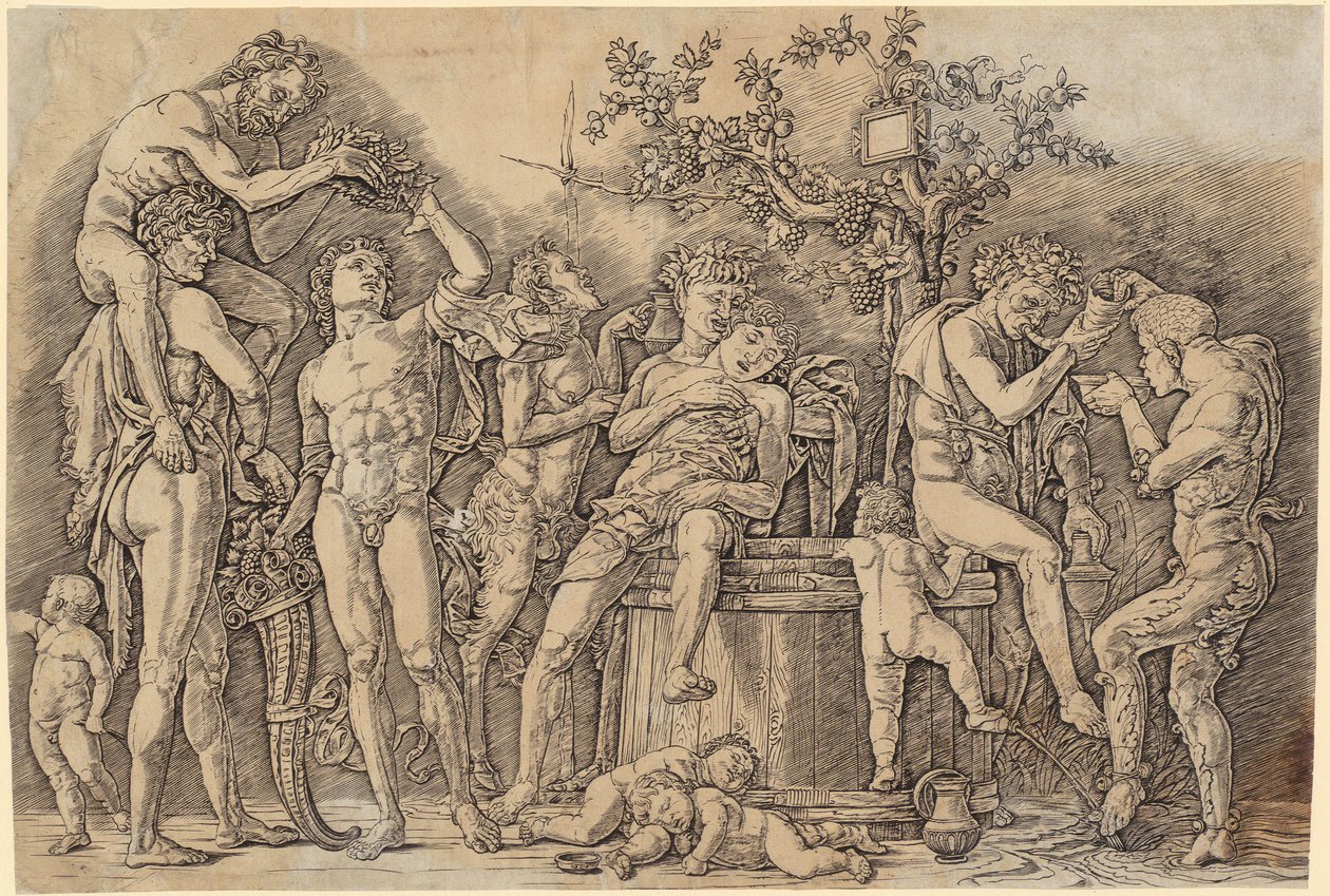 Bacchanal mit einem Weinfass von Andrea Mantegna