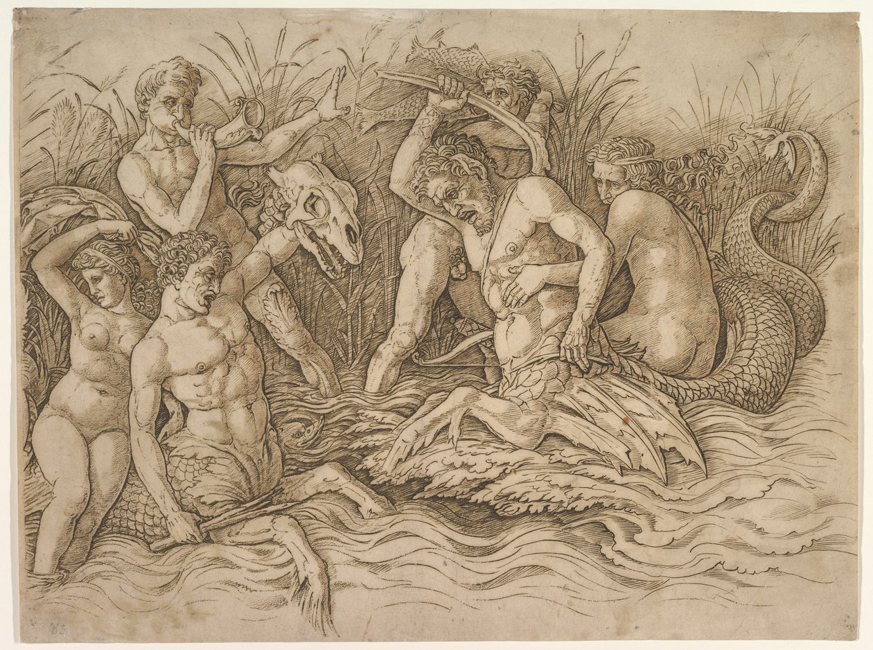 Schlacht der Meeresgötter (rechter Teil des Frieses) von Andrea Mantegna