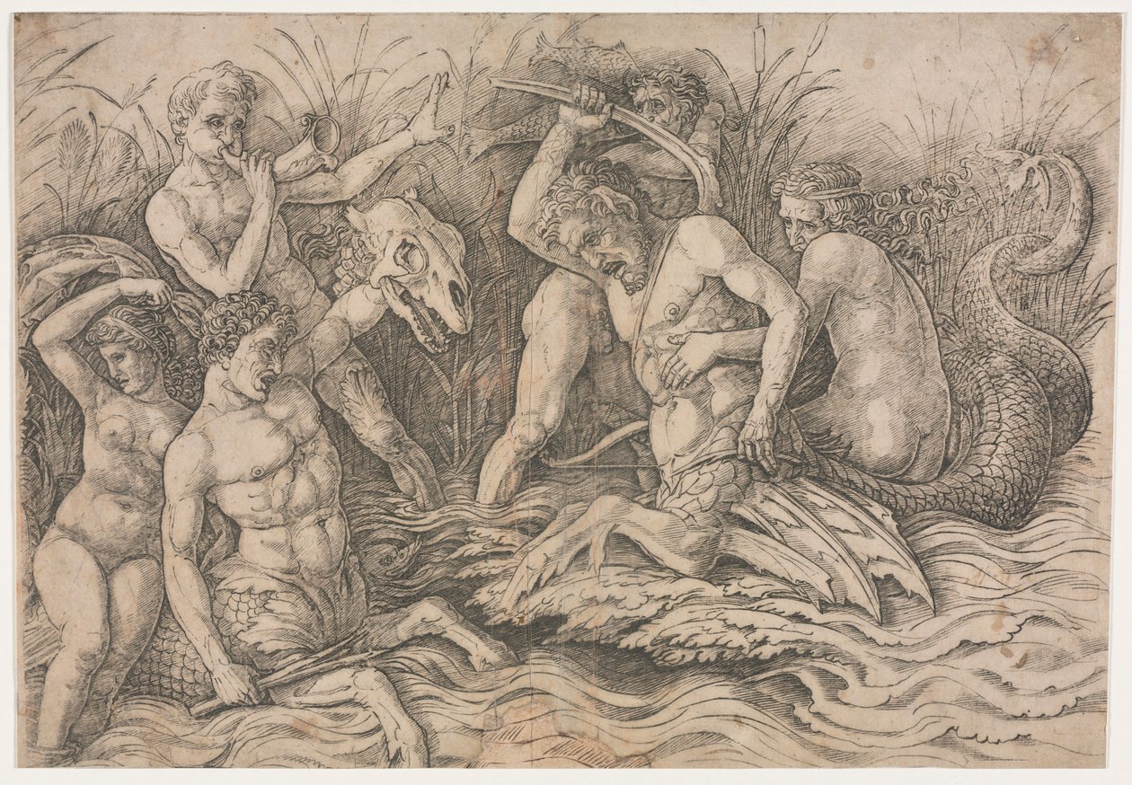 Schlacht der Meeresgötter - rechter Teil, um 1485-88 von Andrea Mantegna