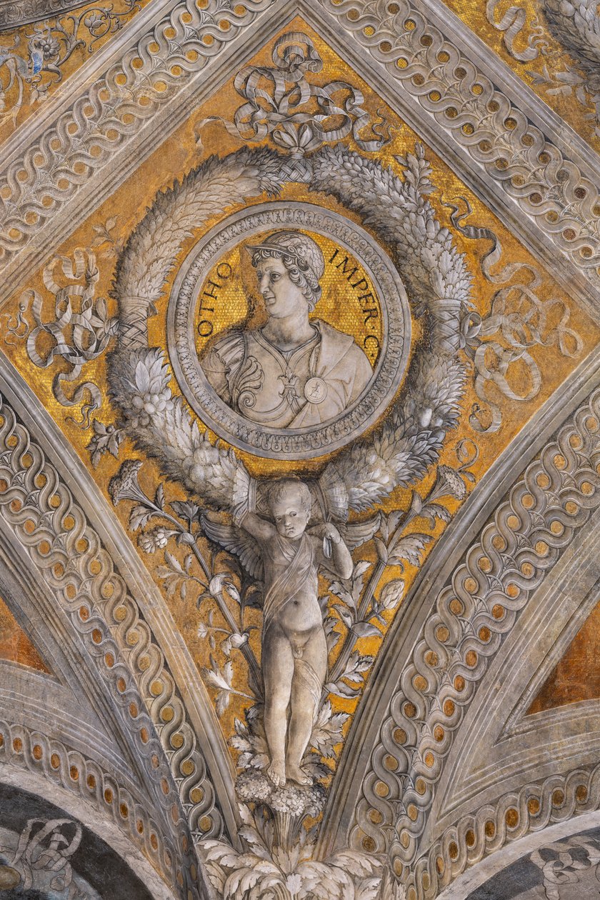 Herzogspalast: Gewölbe der Brautkammer oder Camera Picta, ein Raum im Nordostturm des Schlosses von San Giorgio in Mantua, berühmt für den Freskenzyklus von Andrea Mantegna von Andrea Mantegna
