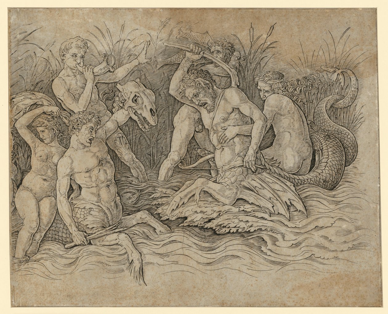 Kampf der Seegötter von Andrea Mantegna