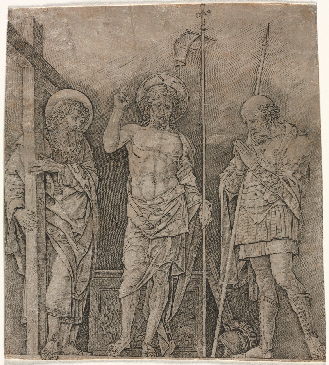 Der auferstandene Christus zwischen St. Andreas und Longinus, frühe 1470er Jahre von Andrea Mantegna