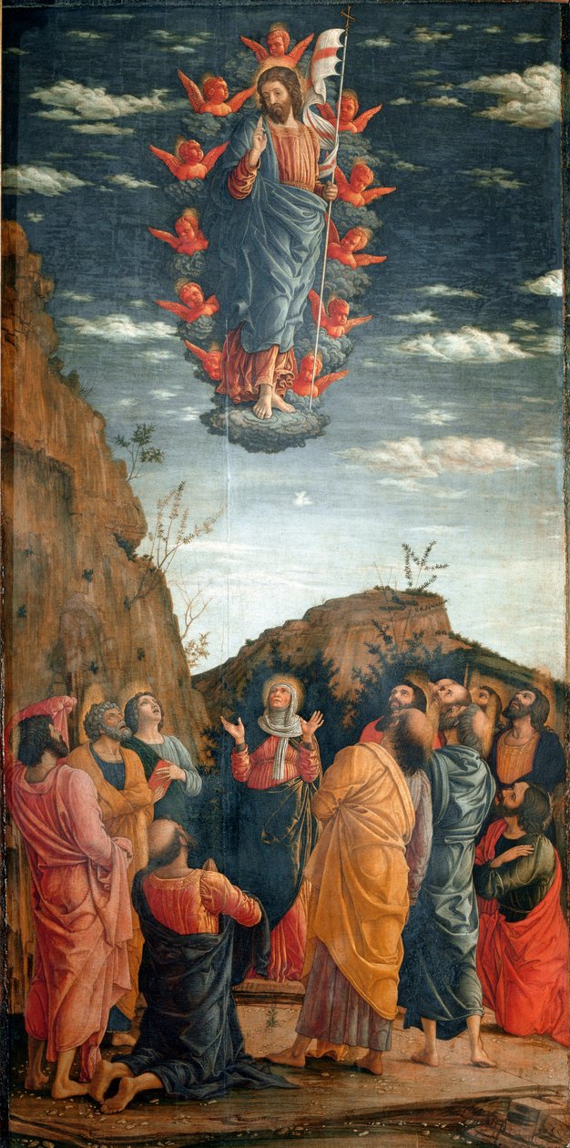 Der Aufstieg. Gemälde von Andrea Mantegna (1431-1506) von 1460. - Die Himmelfahrt Christi, von Andrea Mantegna (1431-1506) von Andrea Mantegna