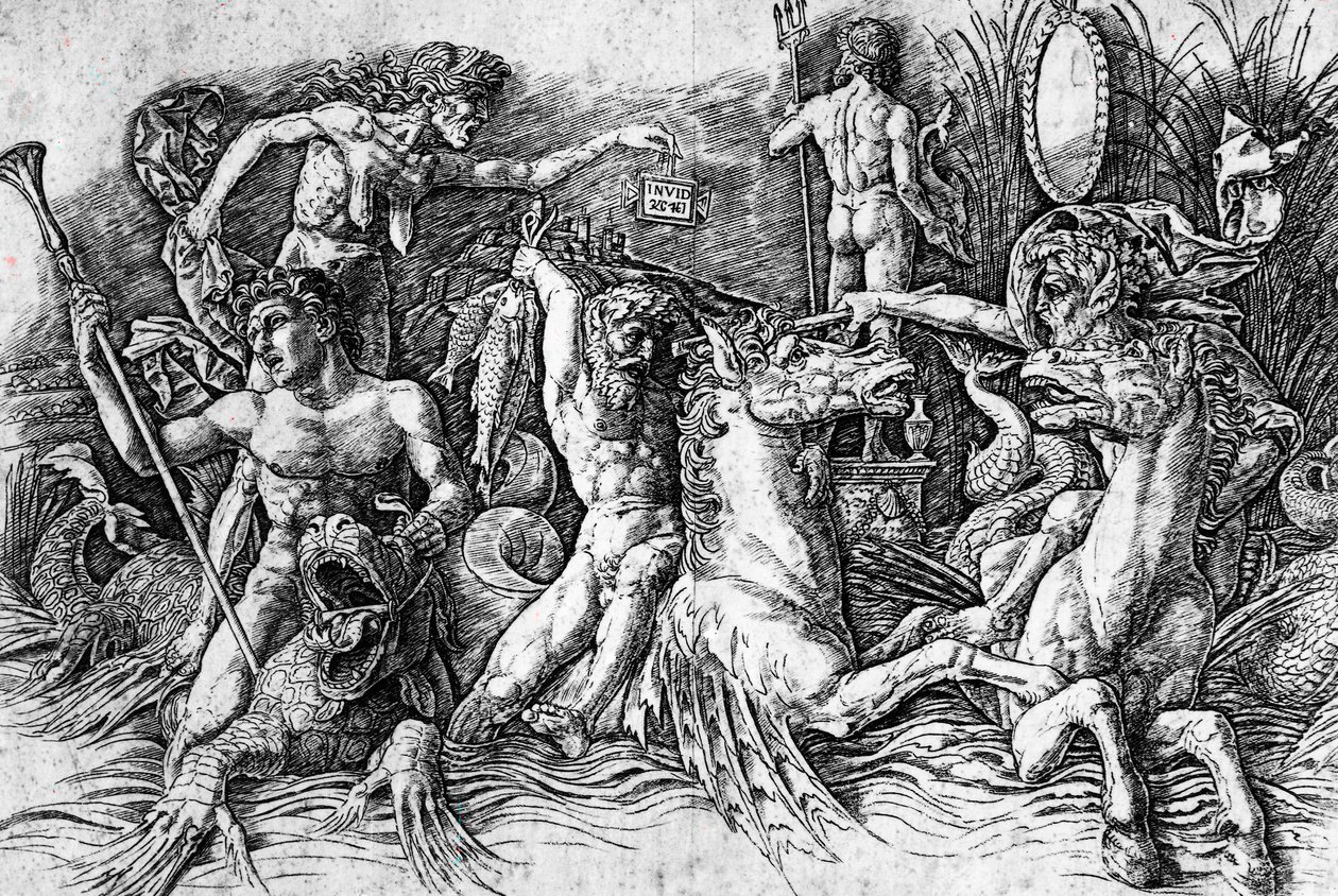 Die Schlacht der Meeresgötter (Detail) von Andrea Mantegna