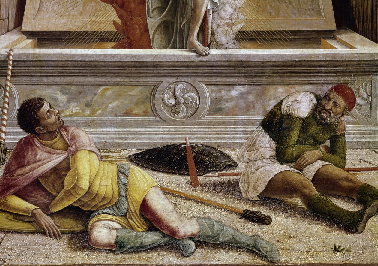 Die Auferstehung, Detail der Predella des Altarbildes von San Zeno von Andrea Mantegna