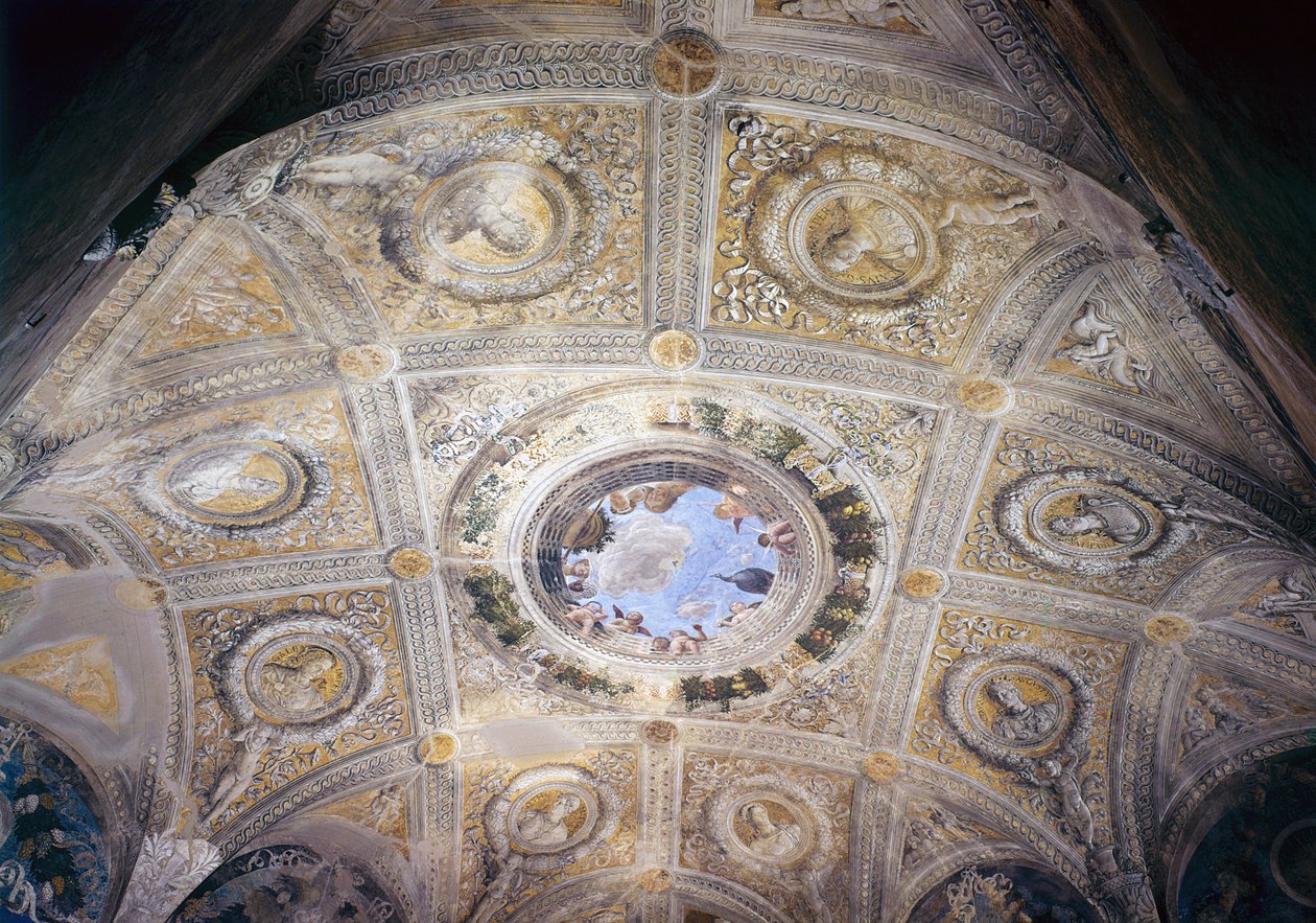 Triumph des Cäsar und Oculus der Brautkammer, ca. 1473 (Fresko) von Andrea Mantegna