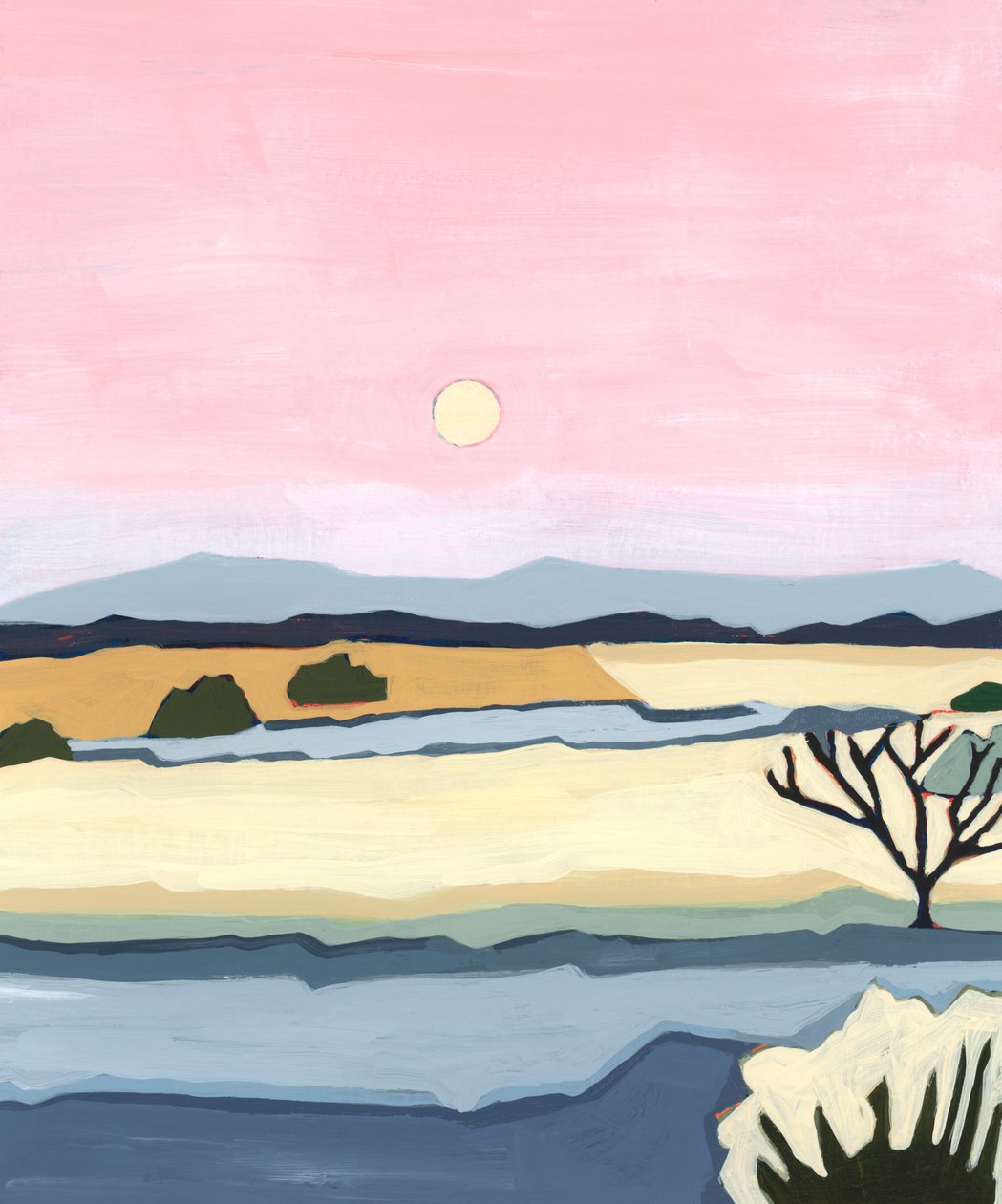 Rosa Sonnenuntergang über Villacuri, 2023 von Andrea Mejia