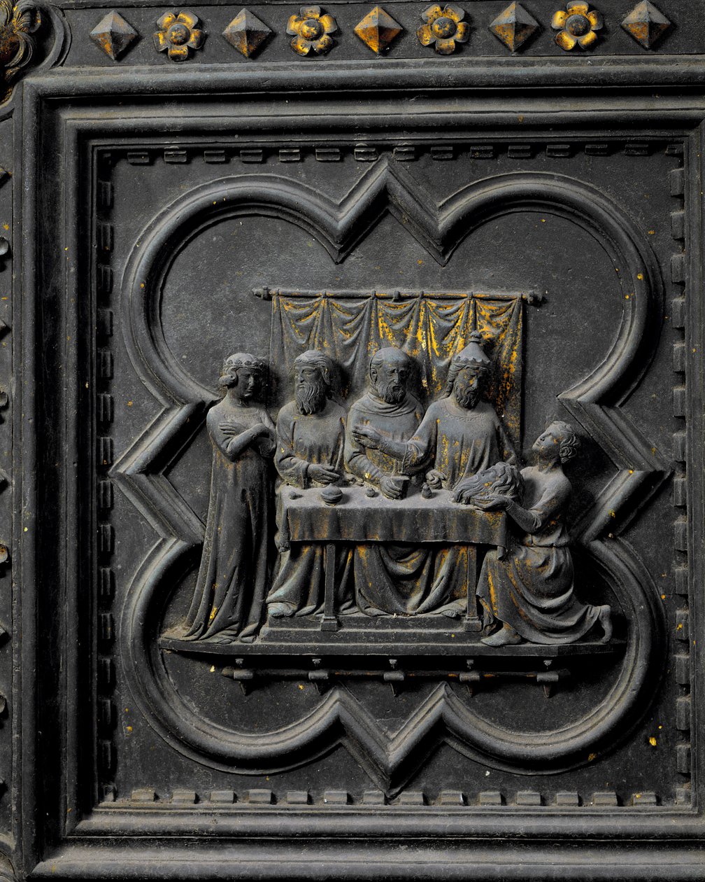 Die Präsentation des Kopfes von Johannes dem Täufer an König Herodes, siebzehntes Panel der Südlichen Türen des Baptisteriums von San Giovanni, 1336 (Bronze) von Andrea Pisano