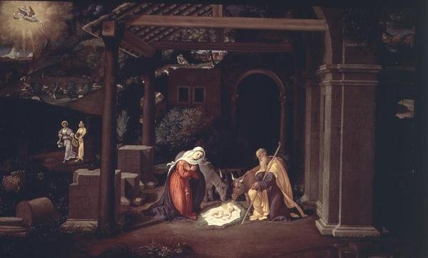 Die Geburt Christi und die Verkündigung an die Hirten von Andrea Previtali