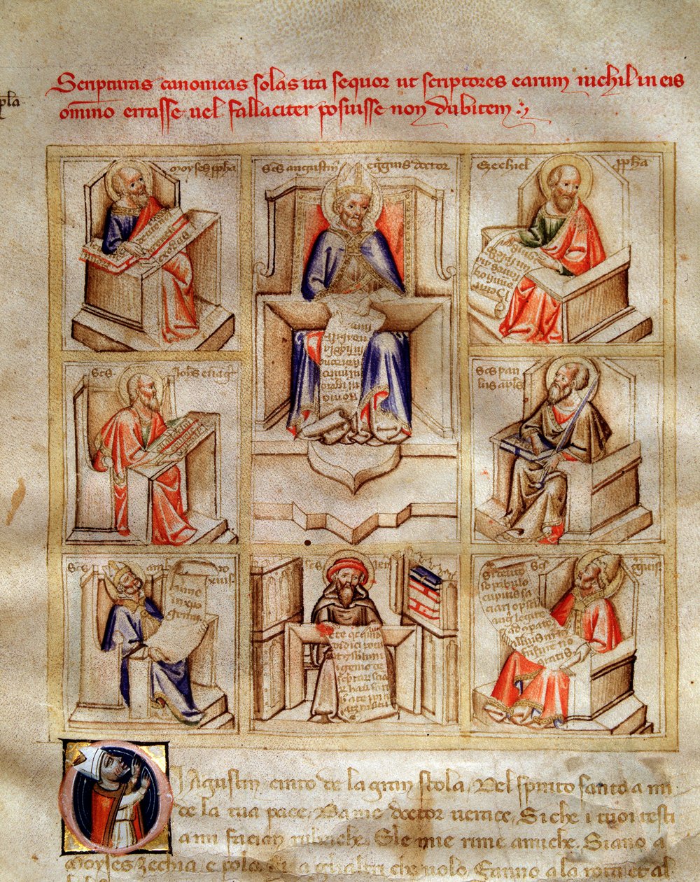 Darstellung der Kirchenväter: Heiliger Johannes, Heiliger Ambrosius von Mailand, Heiliger Hieronymus, Heiliger Gregor der Große und Heiliger Paulus aus 