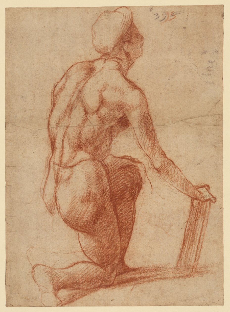 Studie einer knienden Figur mit Gesichtsskizze (recto); Figurenstudie und Gesicht (verso) von Andrea del Sarto