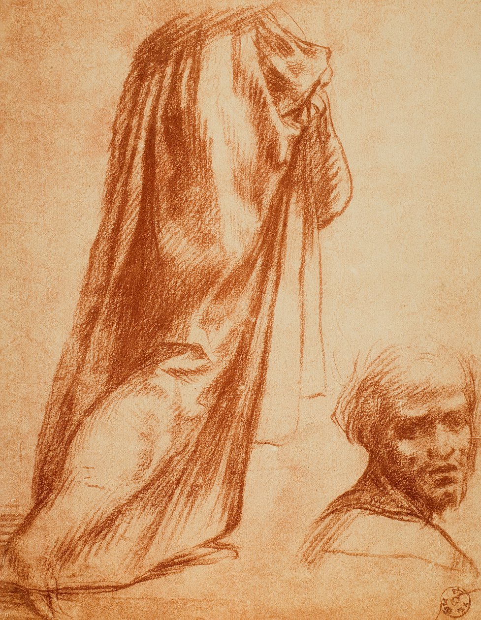 Studie von Draperie und männlichem Porträt; Zeichnung von Andrea del Sarto. Gabinetto dei Disegni e delle Stampe, Uffizien, Florenz von Andrea del Sarto