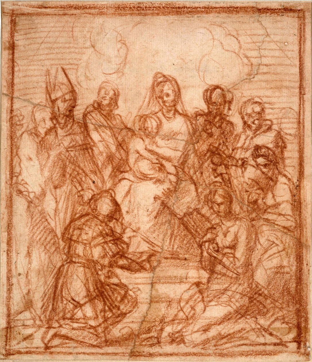 Thronende Madonna mit Kind und acht Heiligen (Kompositionsstudie) von Andrea del Sarto