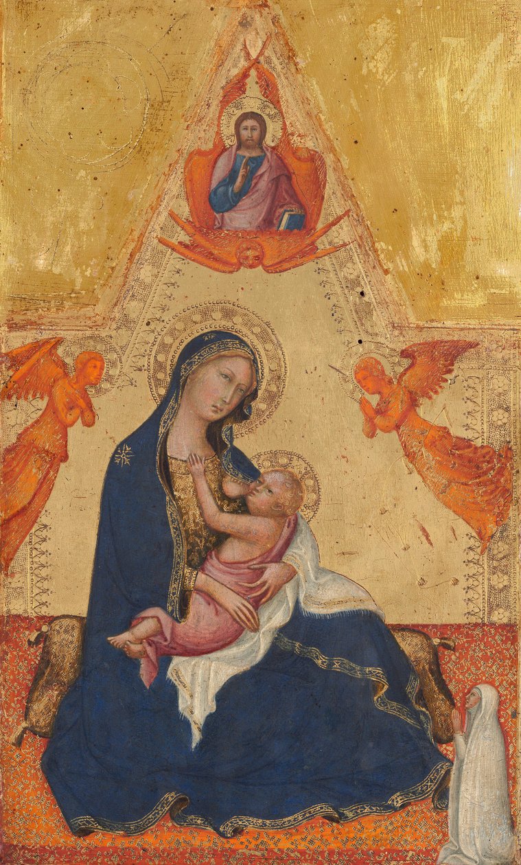 Madonna der Demut, Der segnende Christus, Zwei Engel und ein Stifter [Vorderseite], ca. 1380-1390 von Andrea di Bartolo