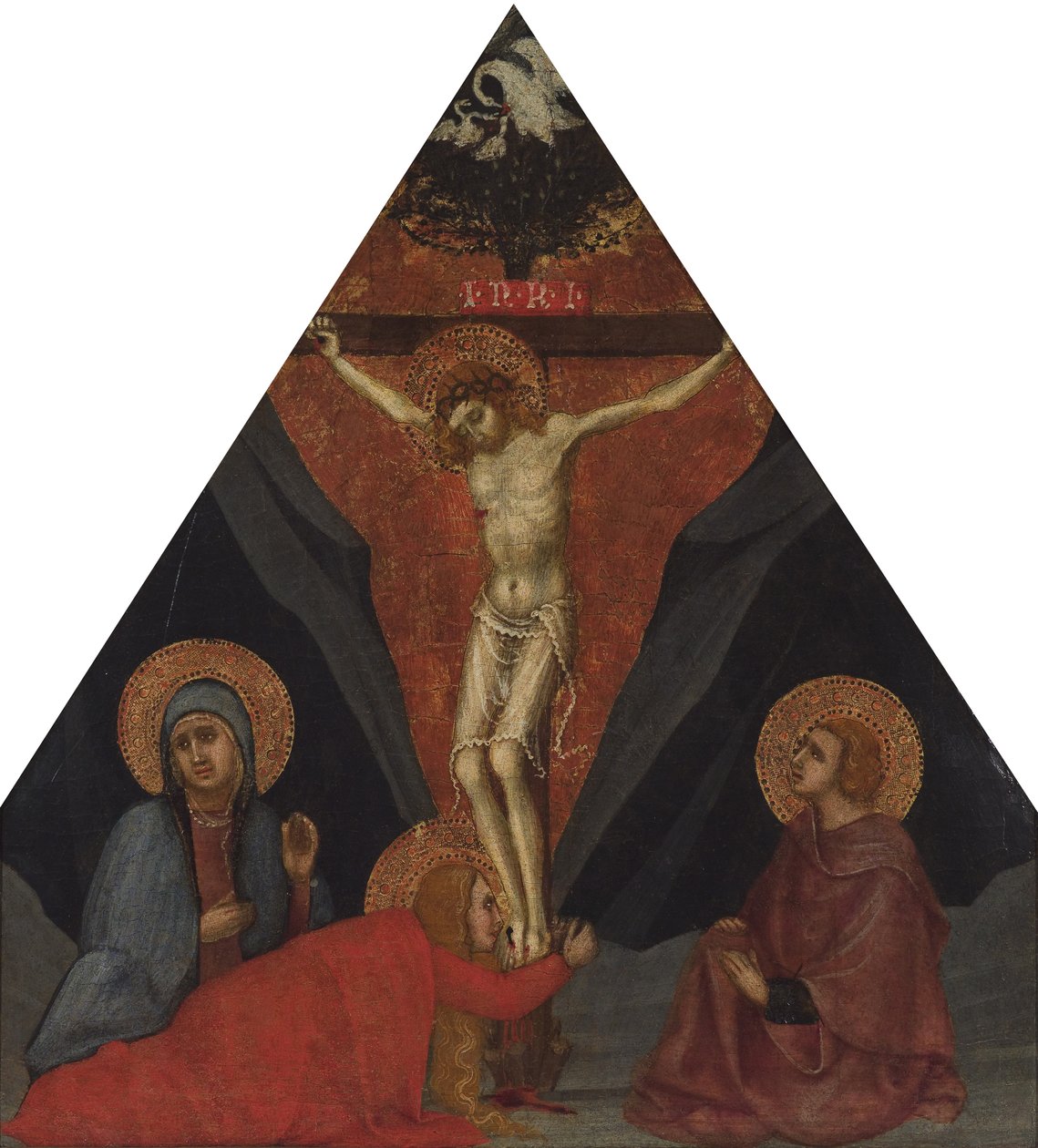 Die Kreuzigung mit der Jungfrau, Maria Magdalena und St. Johannes dem Evangelisten, ca. 1400 von Andrea di Bartolo