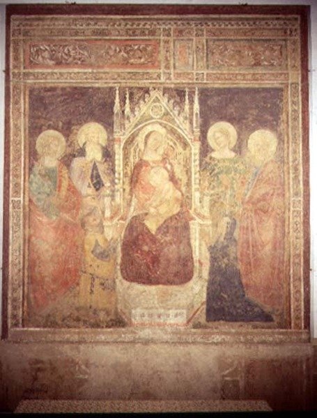 Madonna und Kind mit den Heiligen Elia, Johannes dem Täufer, Nikolaus und Leonard von Andrea di Bonaiuto (fl.1343 77)
