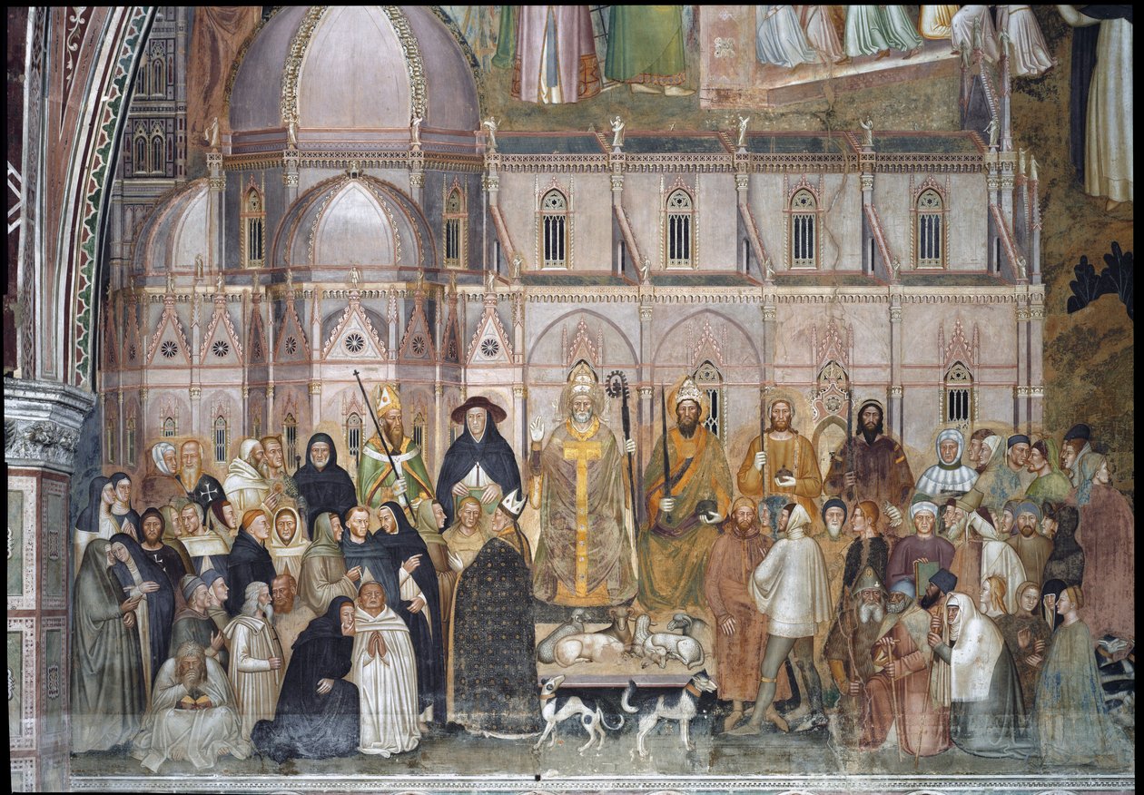 Der Triumph der katholischen Kirche (Detail des Freskos) von Andrea di Bonaiuto (fl.1343 77)