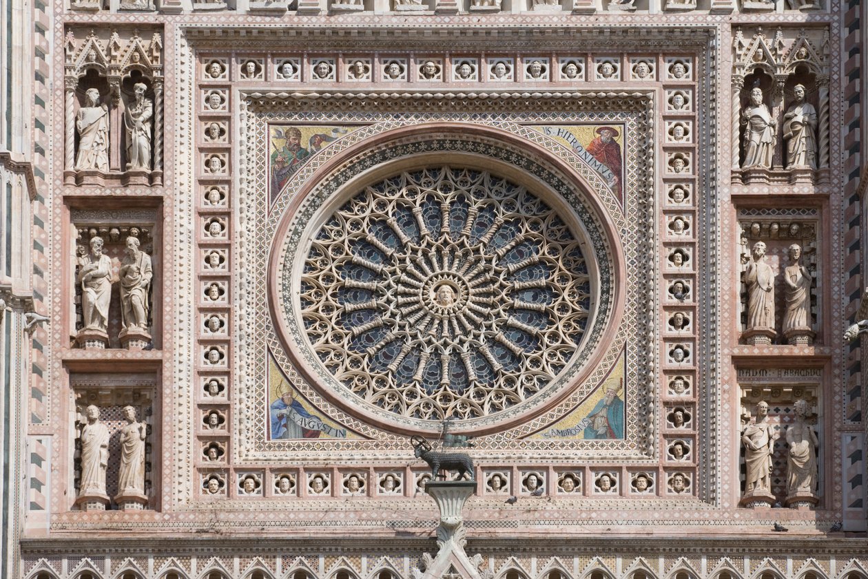 Rosettenfenster, Santa Maria Assunta Kathedrale, Orvieto, Umbrien, Italien von Andrea di Cione Orcagna