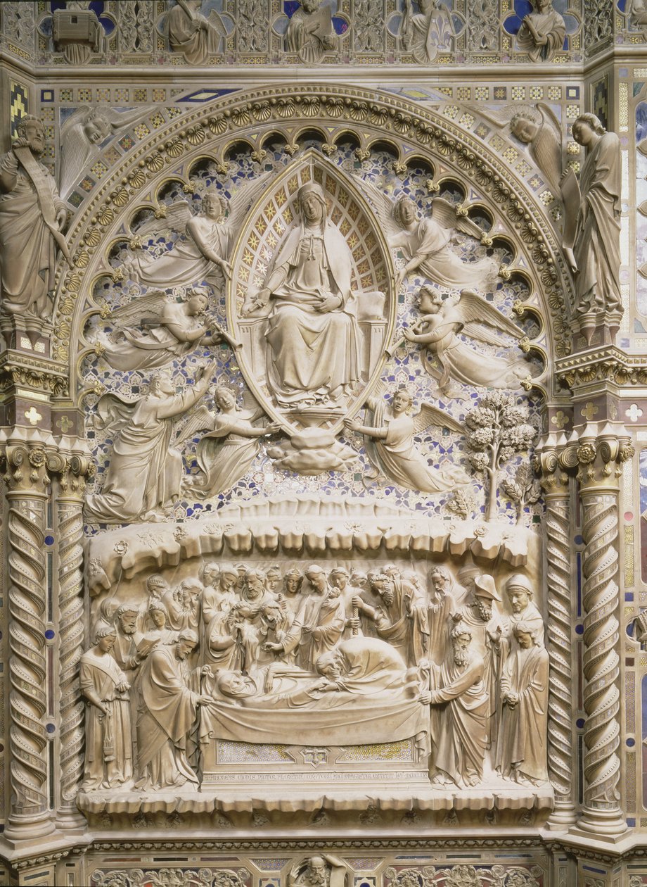 Tabernakel, Detail zeigt den Tod und die Himmelfahrt der Jungfrau, 1359 von Andrea di Cione Orcagna
