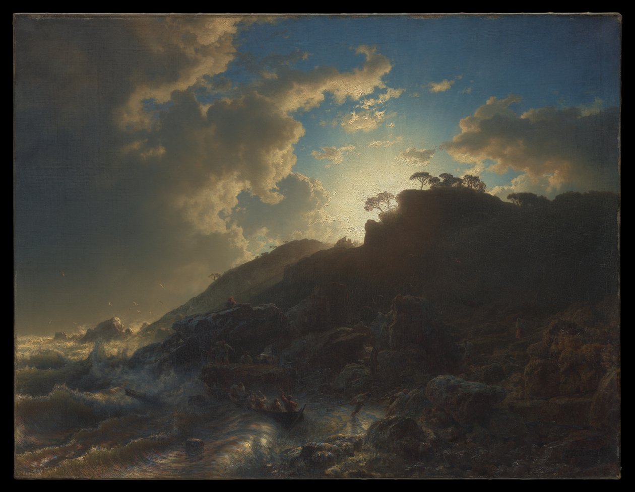 Sonnenuntergang nach einem Sturm an der Küste Siziliens von Andreas Achenbach