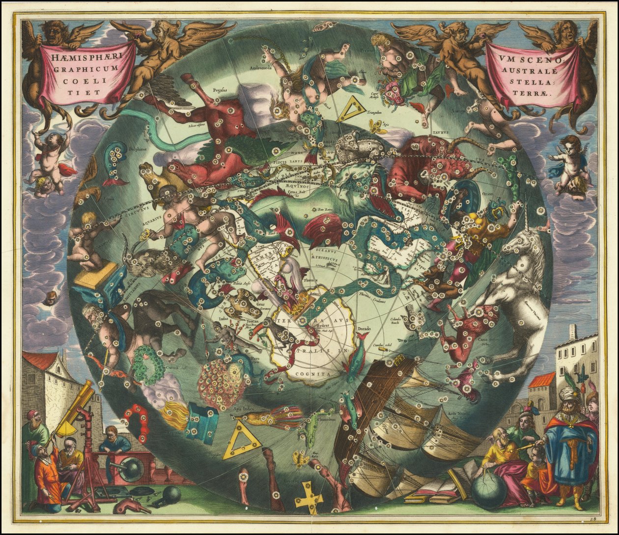 1660 Himmelskarte des südlichen Himmels von Andreas Cellarius