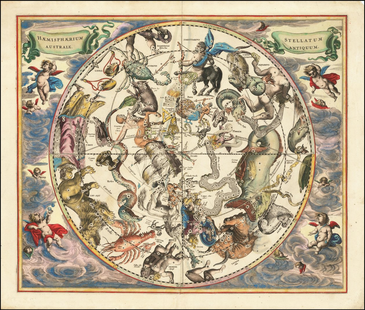 1660 Himmelskarte der Sternbilder der Südhalbkugel von Andreas Cellarius