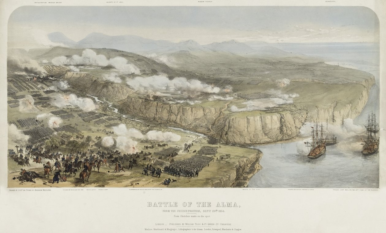 Die Schlacht an der Alma von der französischen Position am 20. September 1854, veröffentlicht von William Tegg and Company, 1854 von Andrew Maclane