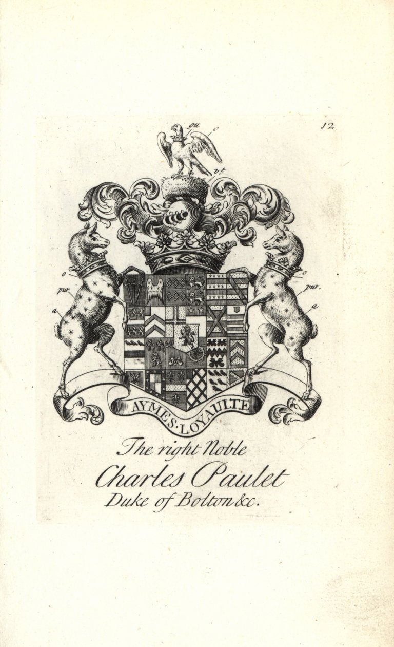 Wappen und Wappenschild des hochadeligen Charles Powlett, 3. Herzog von Bolton von Andrew Johnston
