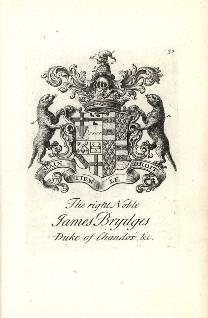 Wappen und Wappenschild des hochadligen James Brydges, Herzog von Chandos von Andrew Johnston