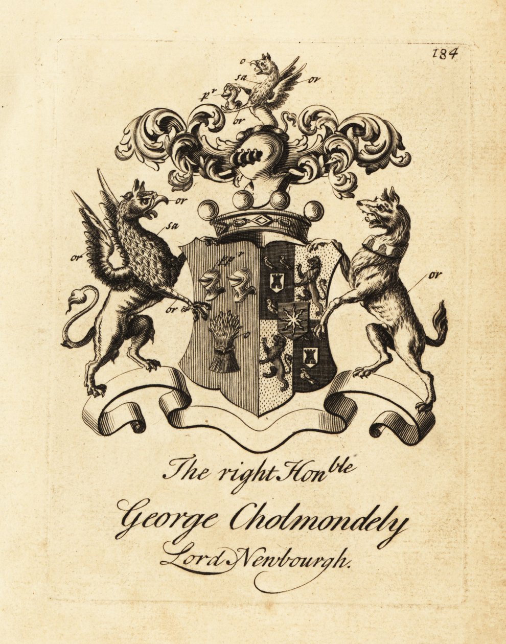 Wappen des hochverehrten George Cholmondely, Lord Newbourgh, 2. Earl of Cholmondeley von Andrew Johnston