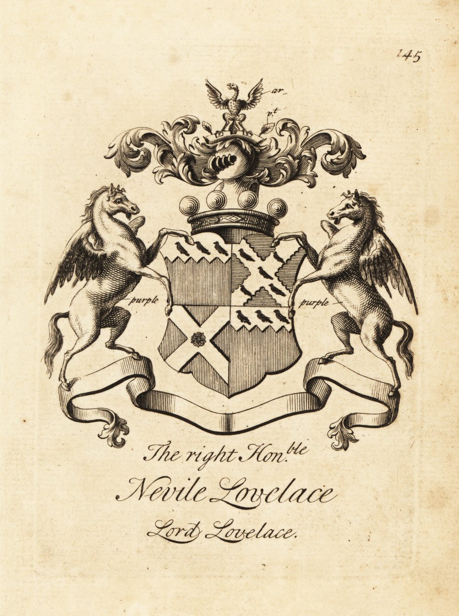 Wappen des Hochwohlgeborenen Nevile Lovelace, Lord Lovelace, 6. Baron Lovelace von Andrew Johnston