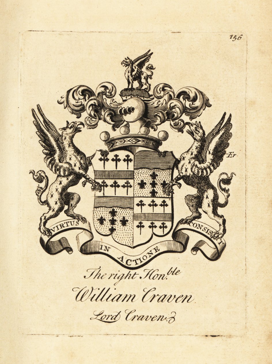 Wappen des hochverehrten William Craven, Lord Craven, 3. Baron Craven (1700-1739) von Andrew Johnston