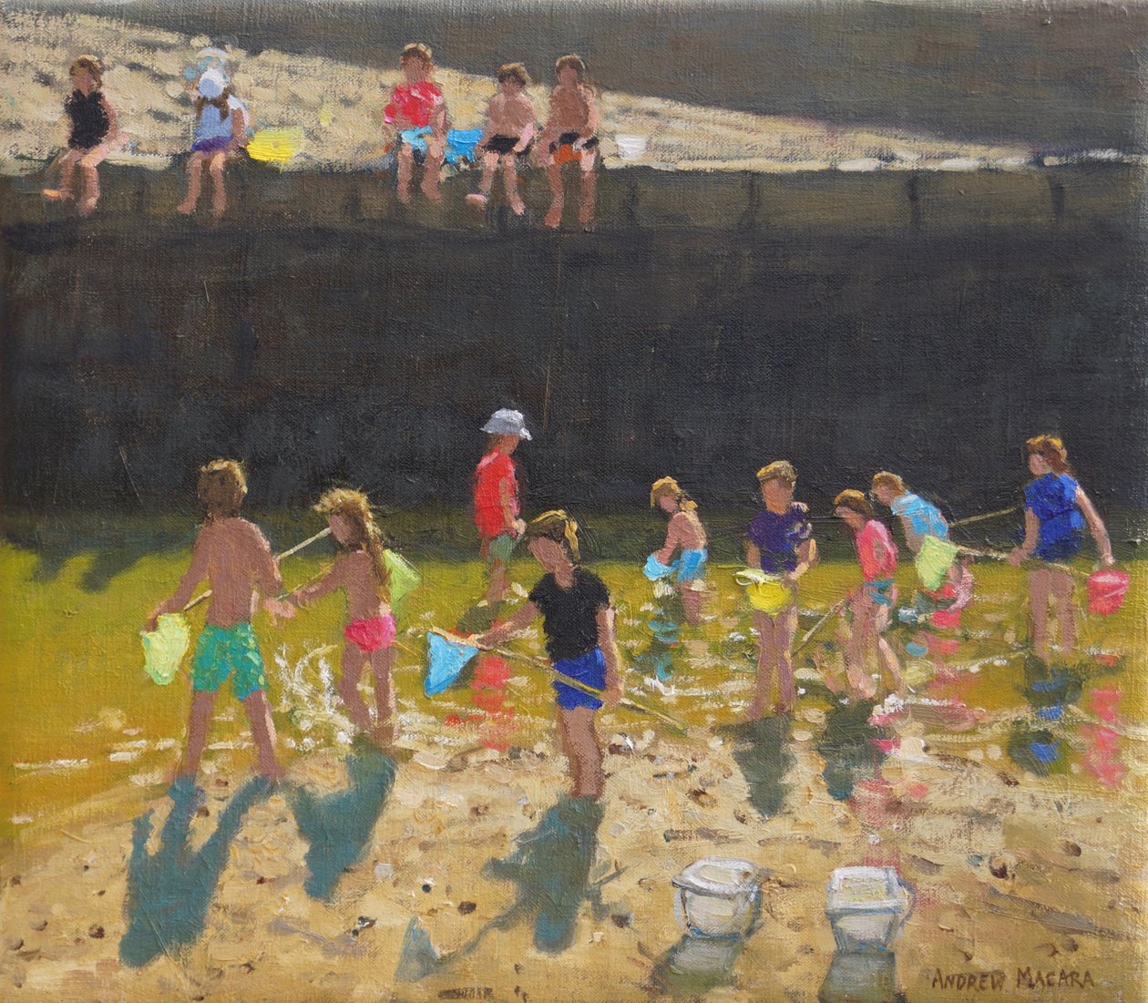 Krabbenfischen im Hafen, Bude, Cornwall, 2018 von Andrew Macara