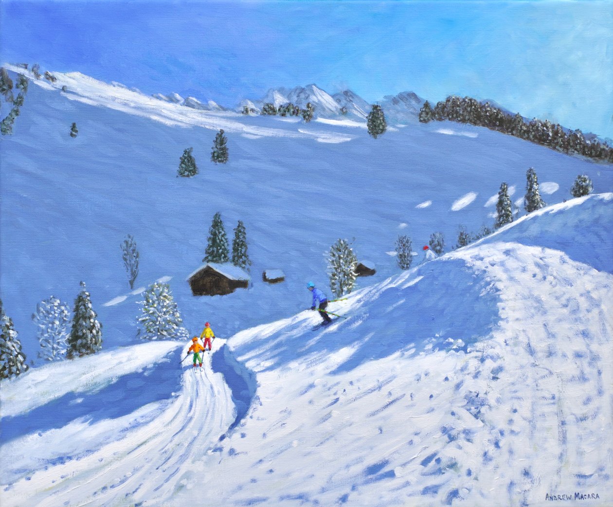Morgenskifahren, La Clusaz, Frankreich, 2018 von Andrew Macara