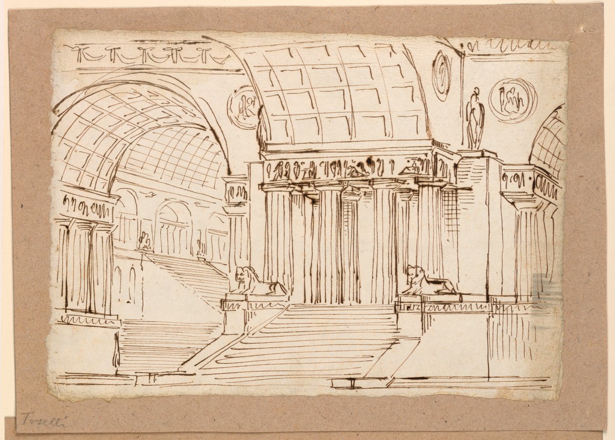 Bühnenbild, antikes Gebäude mit Gewölben von Angelo Toselli