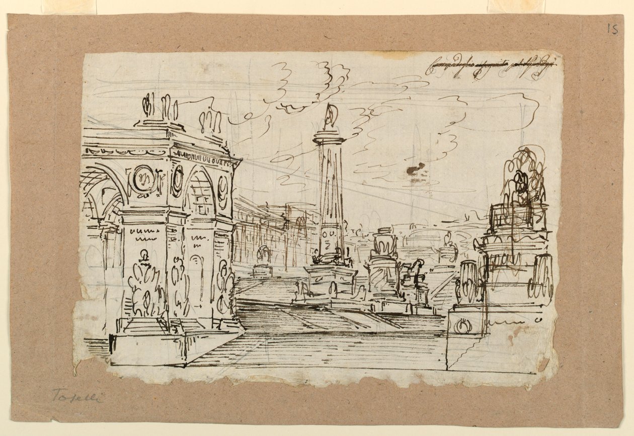 Bühnenbild, Gruppe antiker Denkmäler von Angelo Toselli