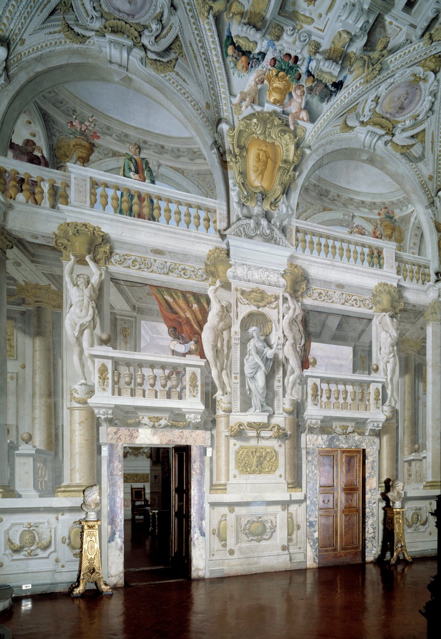Innenansicht eines offiziellen Besprechungsraums, dekoriert mit Fresken von Angelo Michele Colonna und Agostino Mitelli von Angelo and Mitelli Agostino Colonna