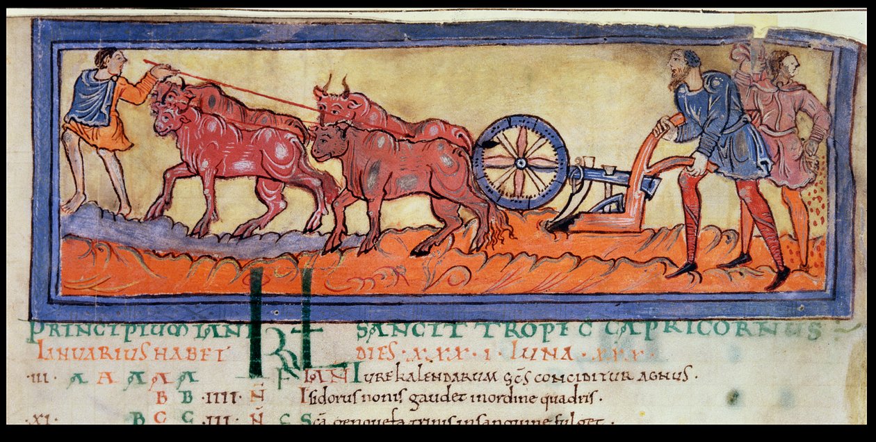 Pflügen, aus einem Kalender, ca. 1030 von Anglo-Saxon