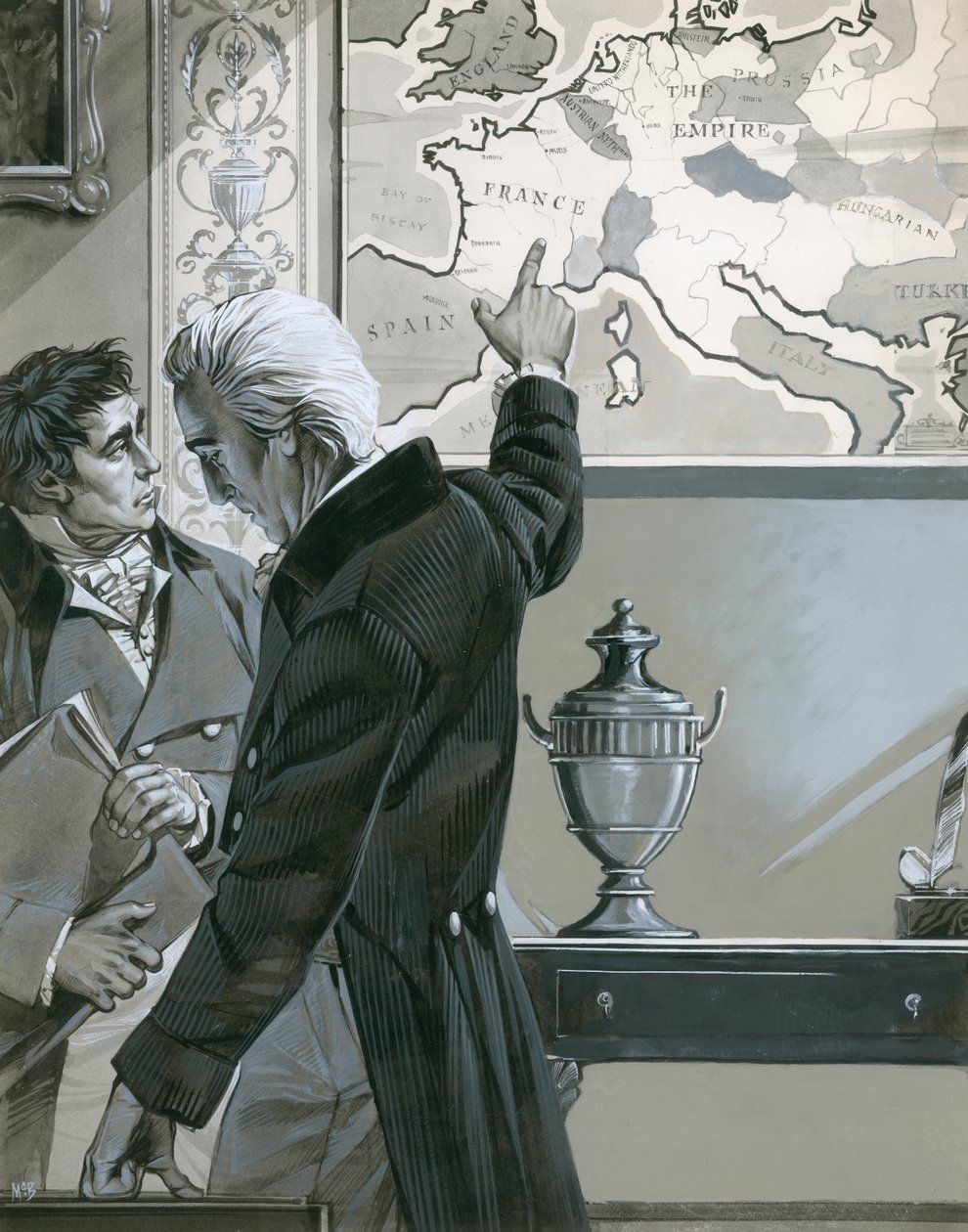 William Pitt zeigt auf die Karte von Frankreich von Angus McBride