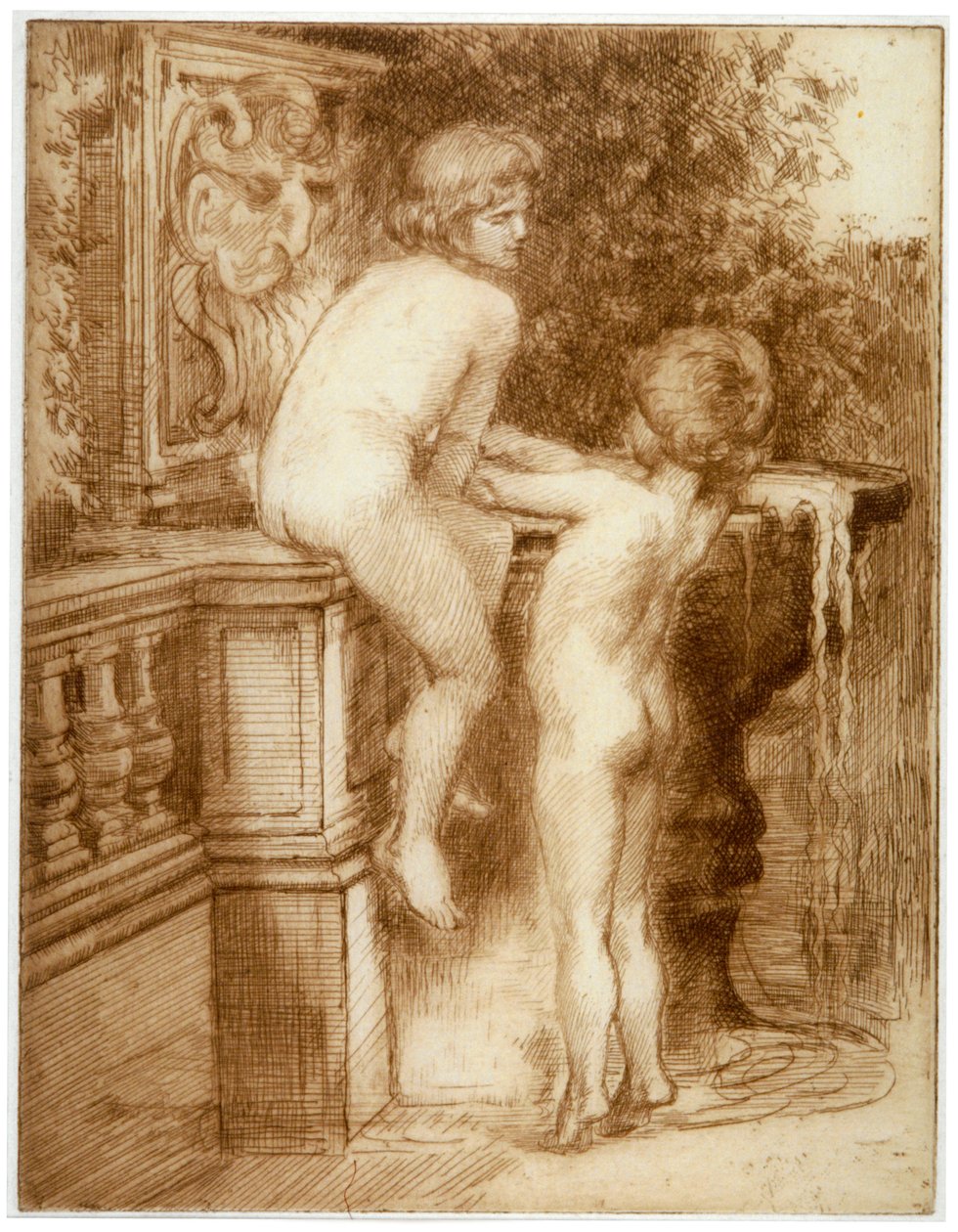 Zwei Jungen an einem Wasserbrunnen, ca. 1864-1930 von Anna Lea Merritt