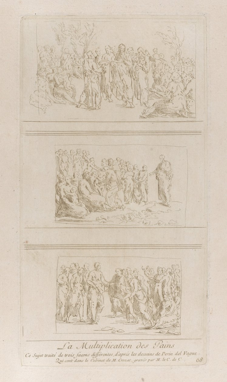 Drei separate Studien zu den Wundern der Brote, die Christus stehend zeigen, ca. 1729-40 von Anne Claude Philippe de Caylus