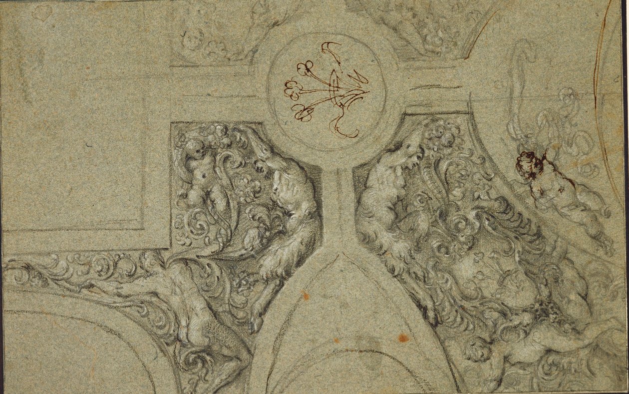 Entwurf für den dekorativen Rahmen der Decke für das Camerino Farnese von Annibale Carracci